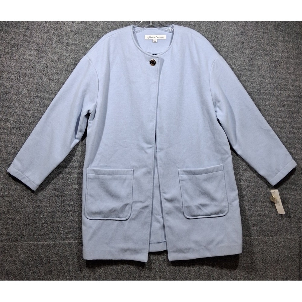 Kenneth Cole New York Womens Sky Blue Collarless Button Front Coat R9MOW502‎ L